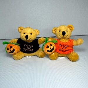 2-Oriental Trading Plush Bears Stuffed Animal Halloween Trick or Treat Mini 4.5"